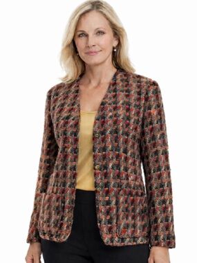 Alexon Tweed Wool Blazer Black Red Orange Textured Jacket EU38 US10